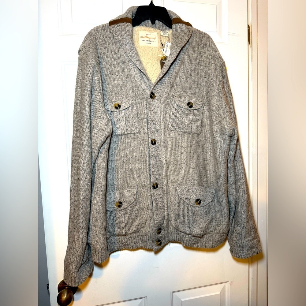 Original Weatherproof Oatmeal Tweed Men Jacket Shacket XL Sherpa NWT Elbow Patch